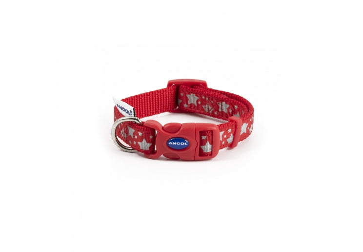 Ancol Red Reflective Stars Collar Small 20-30cm