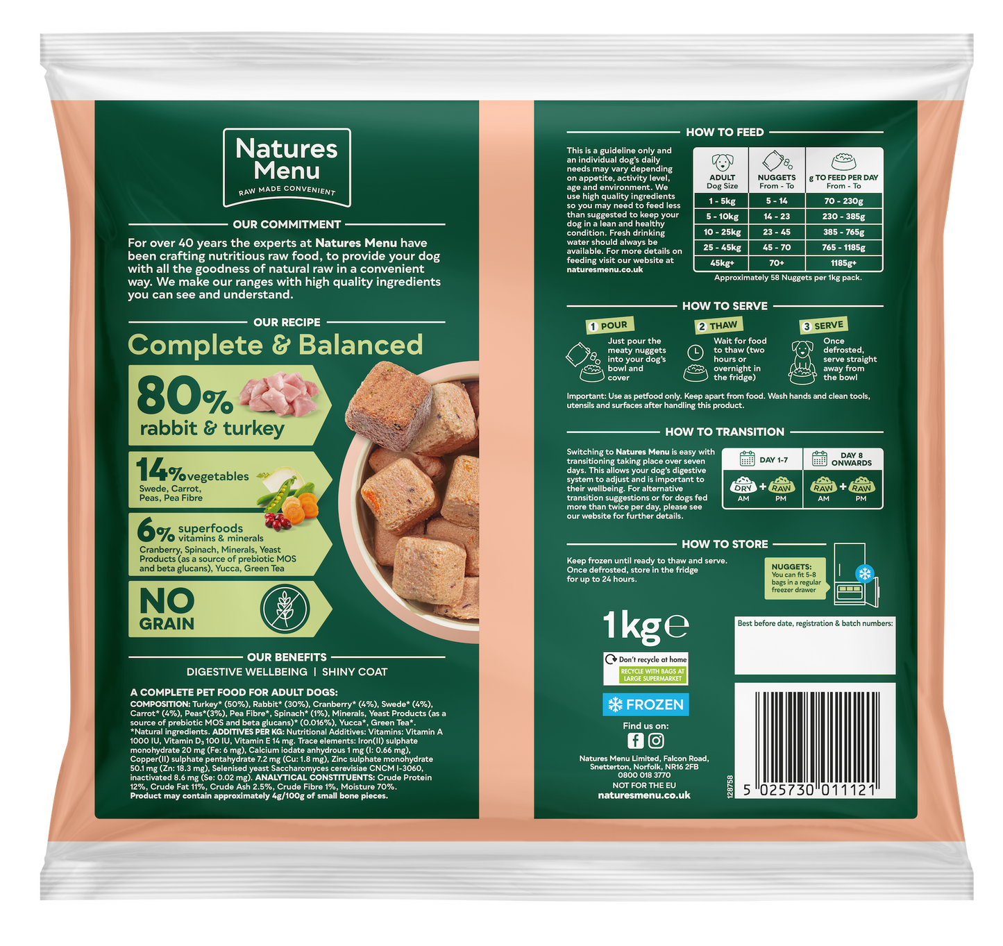 Natures Menu Complete & Balanced 80/20 Nuggets Rabbit & Turkey 1kg