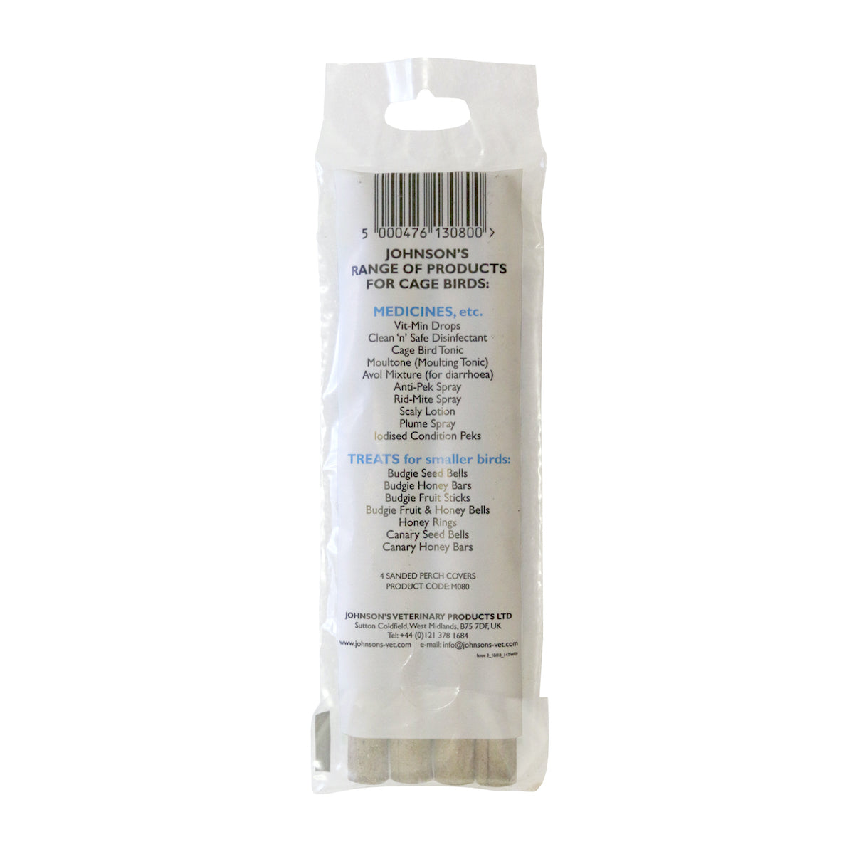 Johnson's Sanded Perch Covers for Budgies, Canaries small - 4 pack