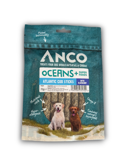 Anco Oceans+ Atlantic Cod Sticks with Blueberry 70g