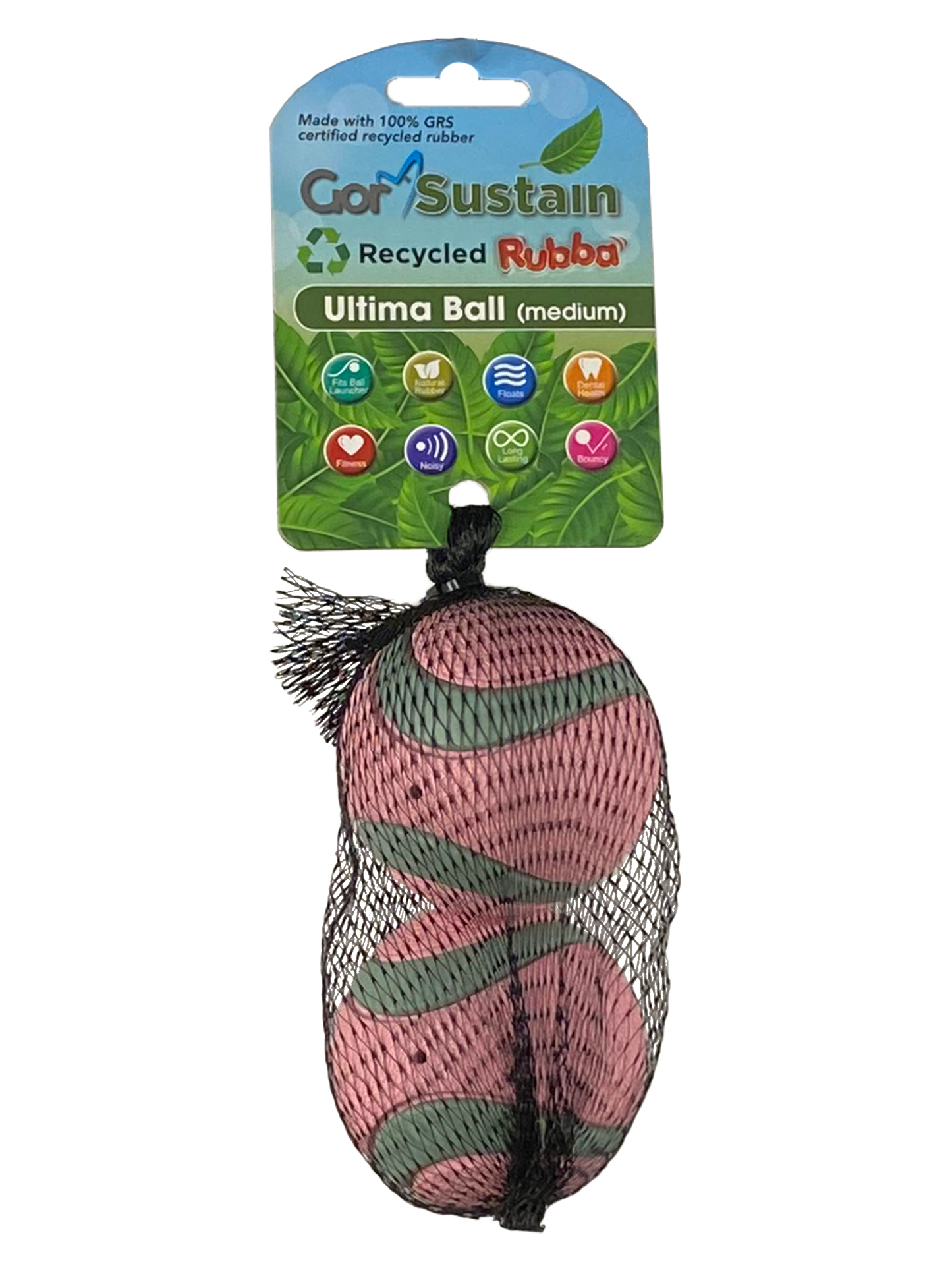 Gor Pets Sustain Ultima Ball Eco-Friendly Dog Toy 2-Pack Medium 6.5cm - Pink