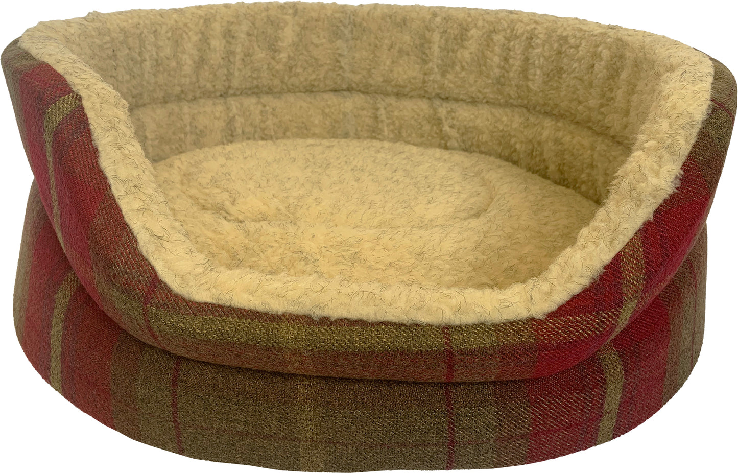Hem & Boo Luxury Country Check Oval Dog Bed Large Red