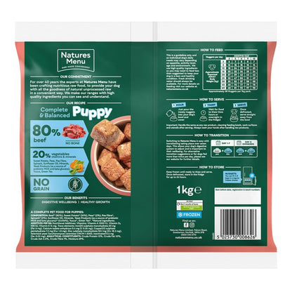 Natures Menu Puppy 80/20 Complete and Balanced Frozen Nuggets - Beef With Vegetables 1kg