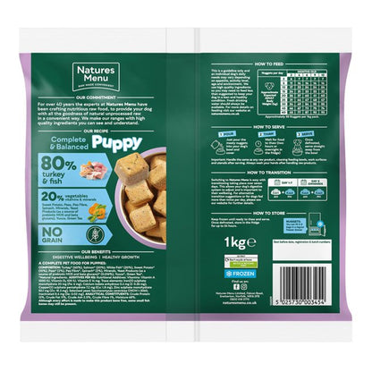 Natures Menu Puppy 80/20 Complete and Balanced Frozen Nuggets - Turkey & Fish With Vegetables 1kg