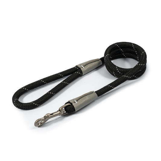 Ancol Viva Rope Lead Reflective Black 1.07mx12mm 50kg