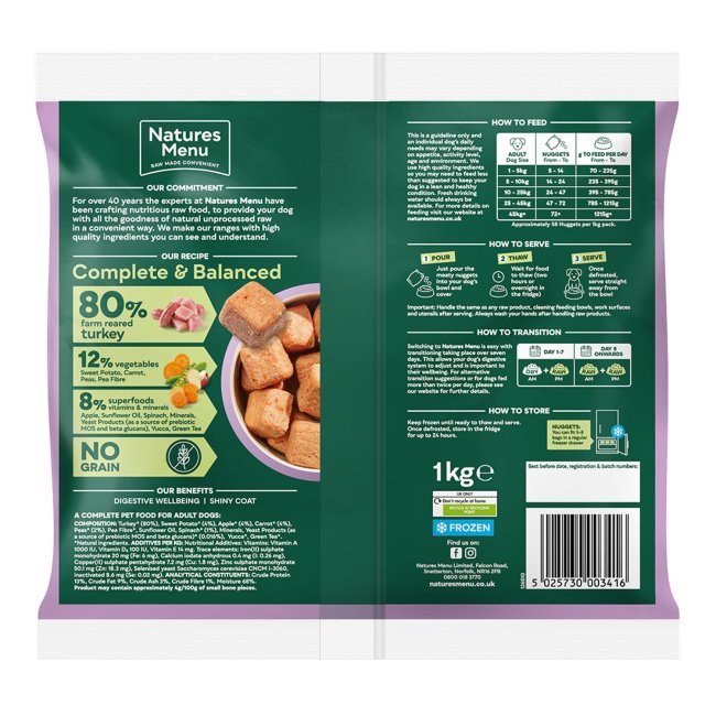 Natures Menu 80/20 Complete & Balanced Frozen Nuggets - Turkey With Superfoods 1kg