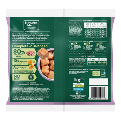 Natures Menu 80/20 Complete & Balanced Frozen Nuggets - Turkey With Superfoods 1kg