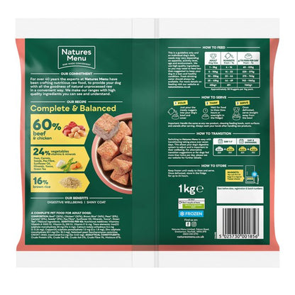 Natures Menu 60/40 Complete and Balanced Frozen Nuggets -  Beef, & Chicken 1kg