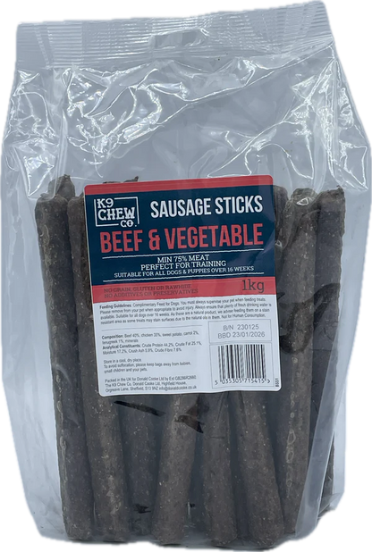 K9 Chew Co. Beef and Vegetable Sausage Sticks 1kg