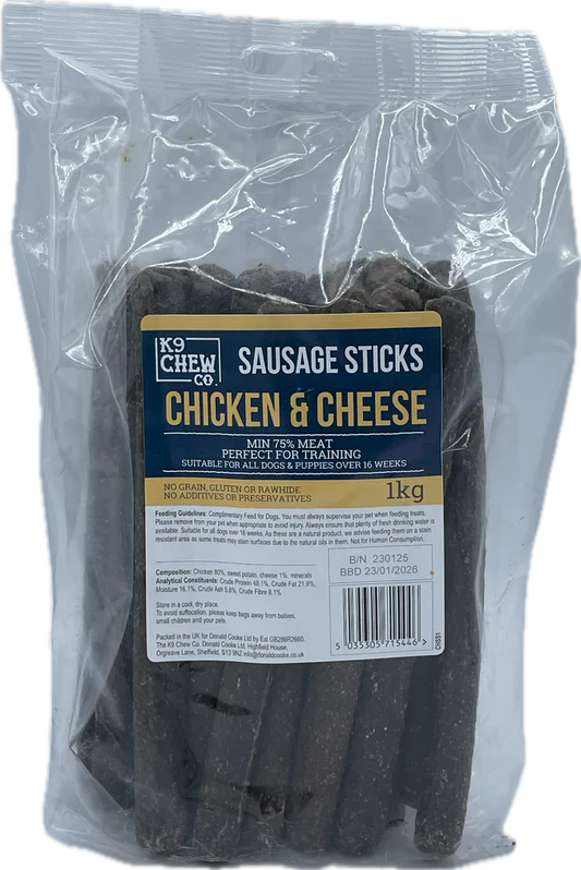 K9 Chew Co. Chicken and Cheese Sausage Sticks 1kg