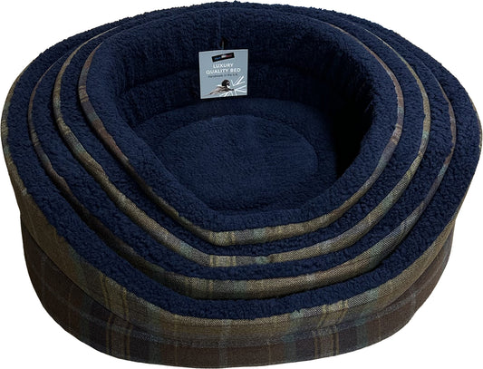 Hem & Boo Luxury Country Check Oval Dog Bed XXLarge Blue