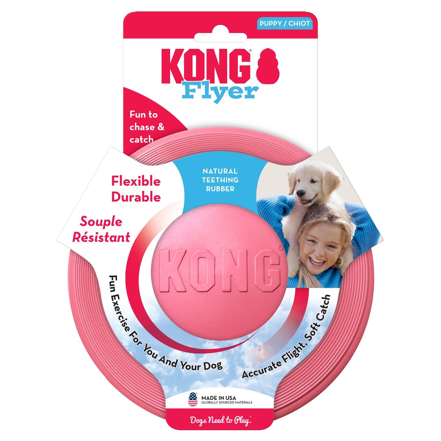 KONG Puppy Durable Flying Disc Dog Toy - Small Blue/Pink (17.5cm)