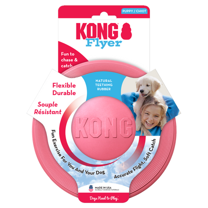KONG Puppy Durable Flying Disc Dog Toy - Small Blue/Pink (17.5cm)