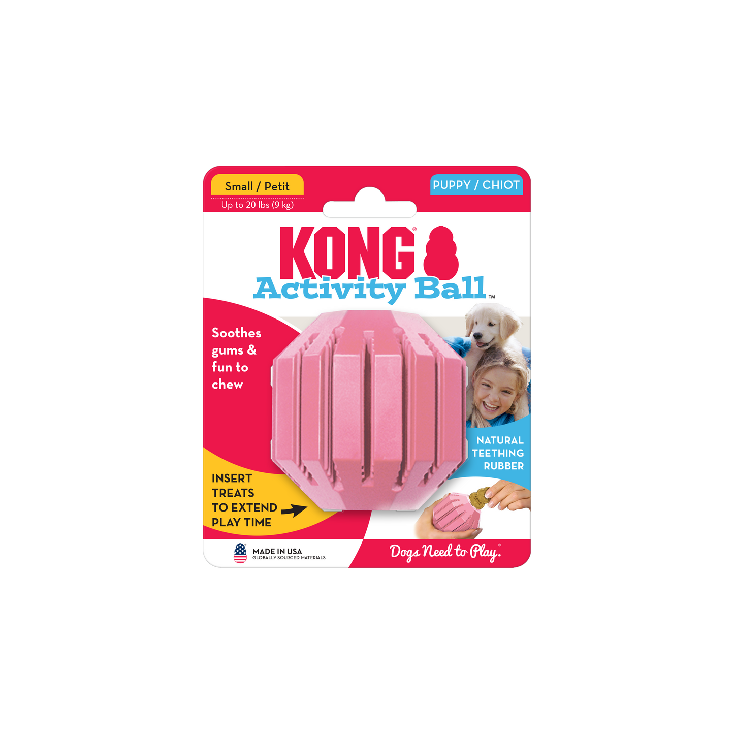 KONG Puppy Activity Ball Treat Dispensing Dog Toy - Small Blue/Pink (6cm)Dog Dog