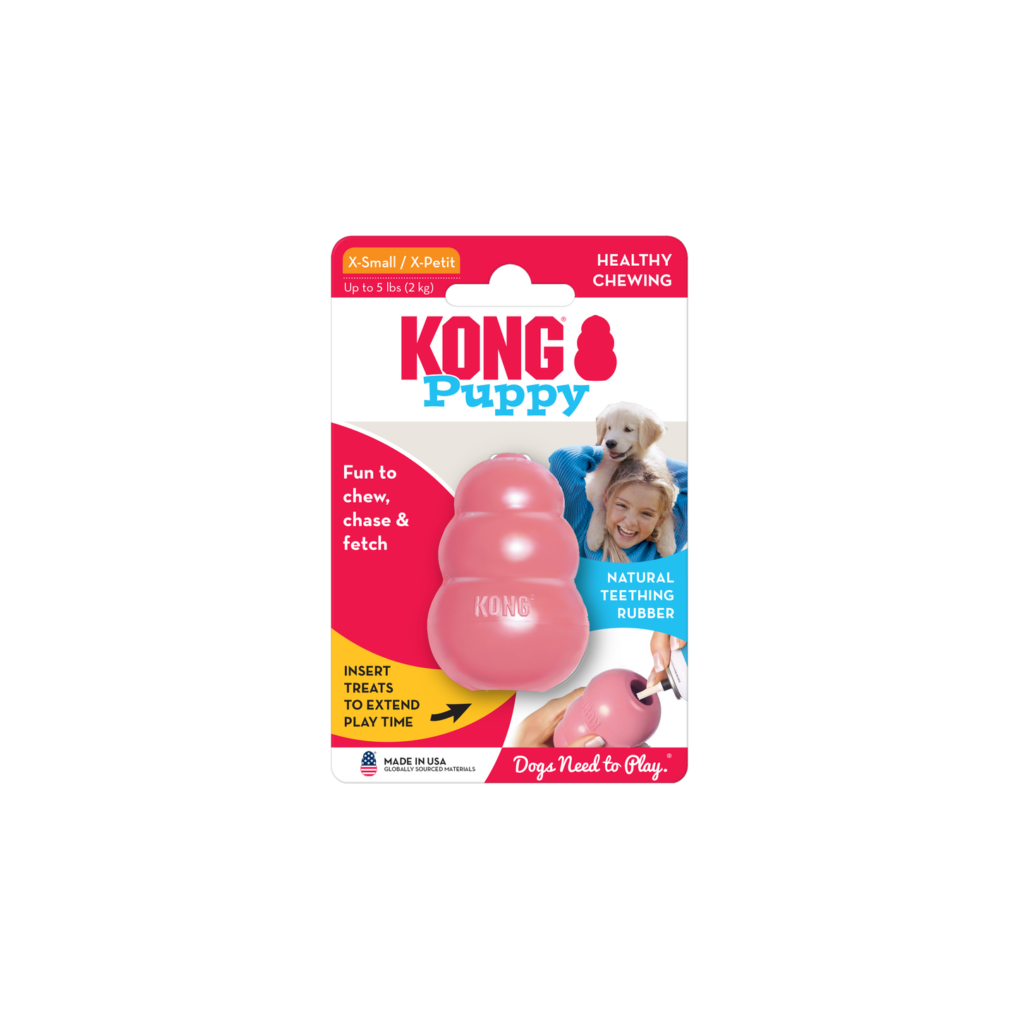 KONG Puppy Durable Chew Dog Toy - X-Small Blue/Pink (5.5cm)