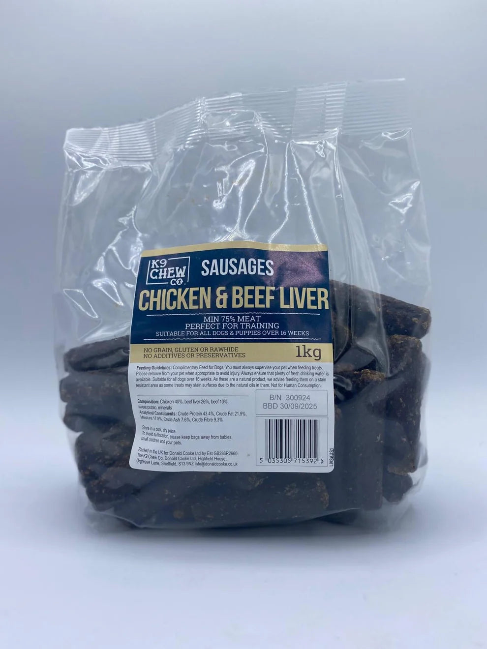K9 Chew Co. Mini Chicken and Beef Liver Sausages (single sausage)