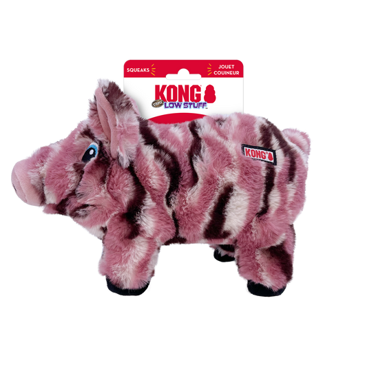 KONG Low Stuff Stripes Pig Squeaky Plush Dog Toy - Medium