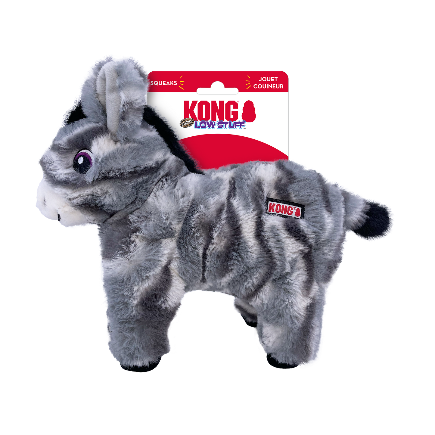 KONG Low Stuff Stripes Donkey Squeaky Plush Dog Toy - Medium