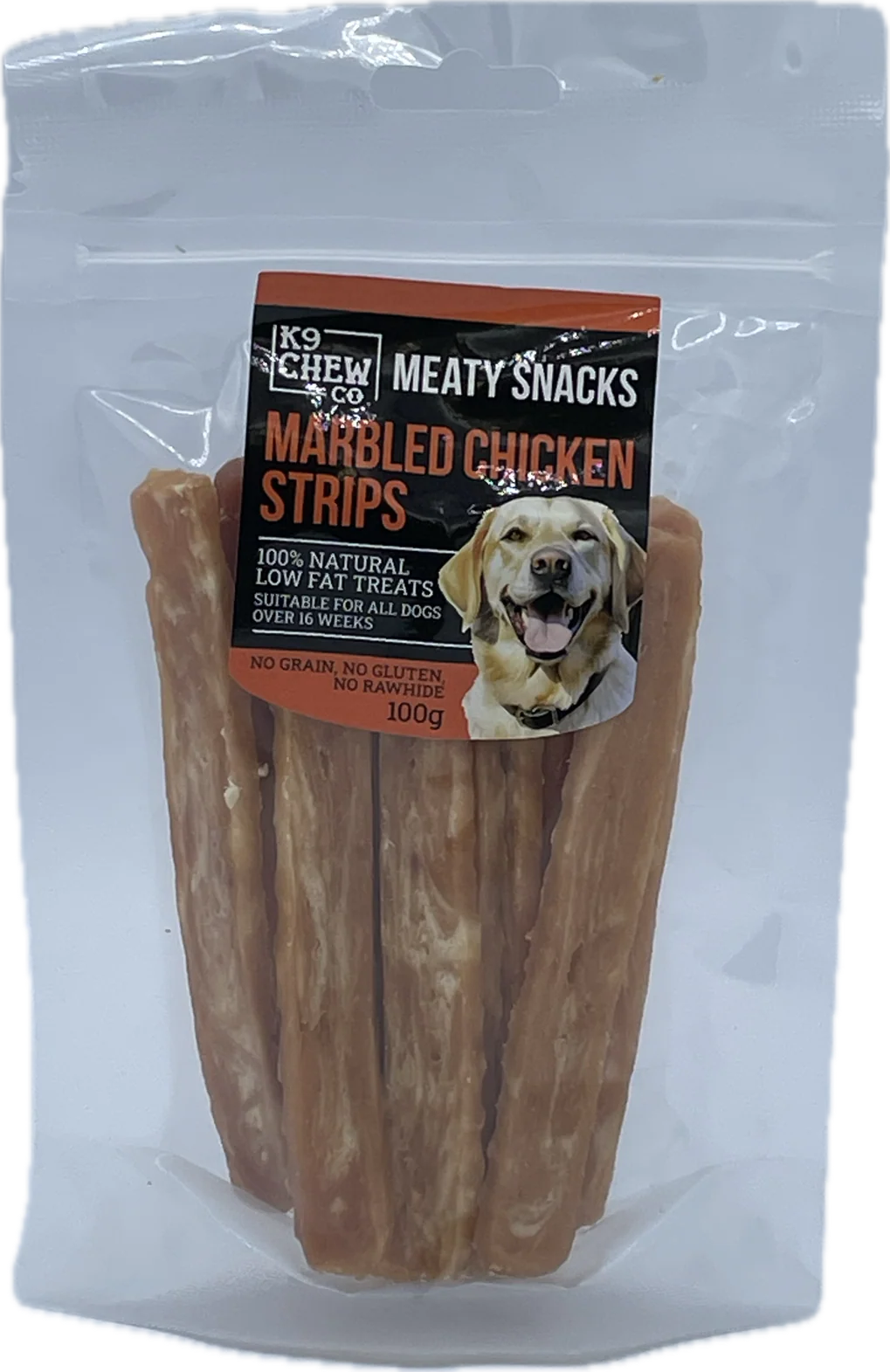 K9 Chew Co. Meaty Snacks Marbled Chicken Strips 100g