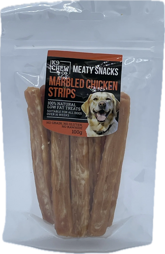 K9 Chew Co. Meaty Snacks Marbled Chicken Strips 100g