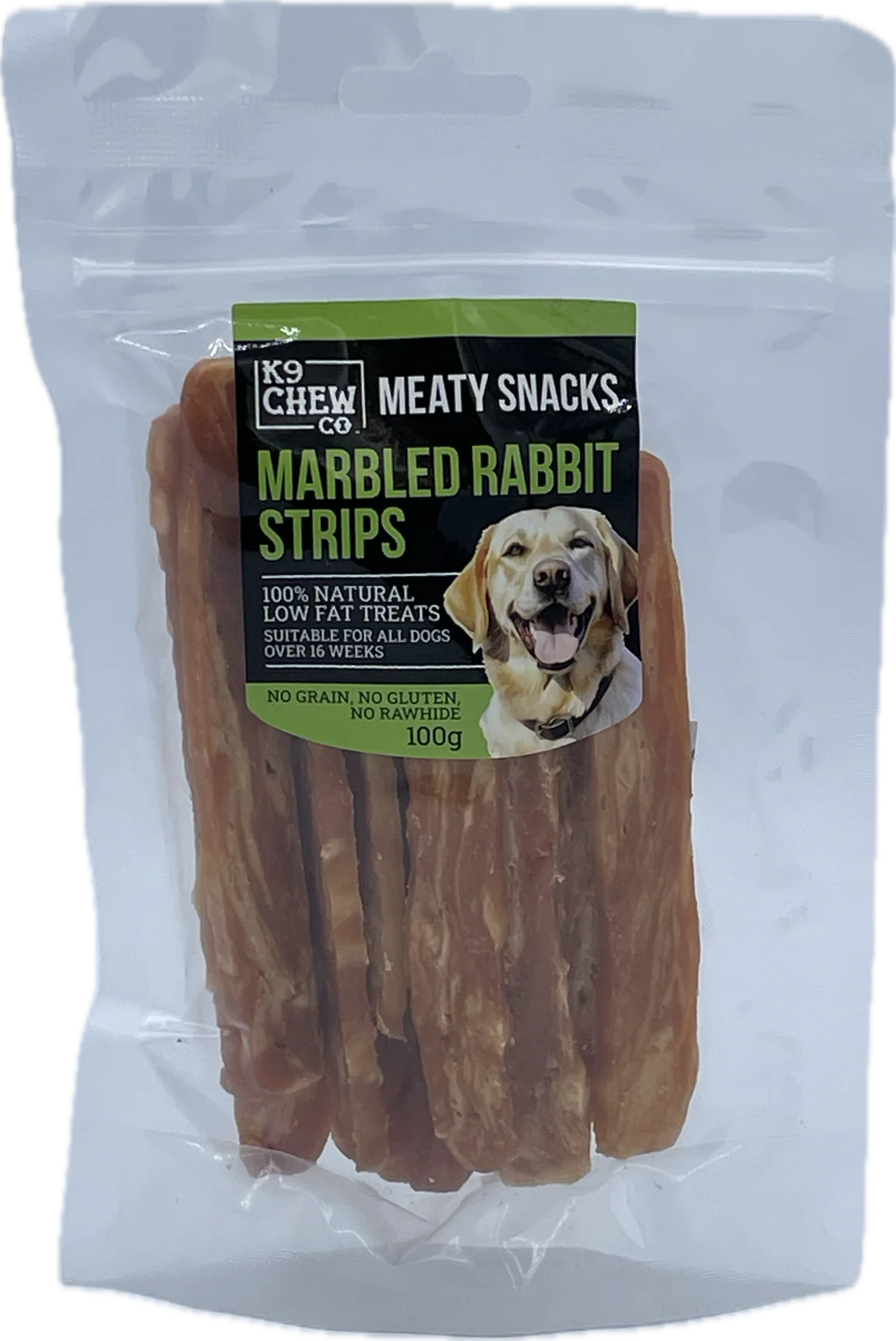 K9 Chew Co. Meaty Snacks Marbled Rabbit Strips 100g