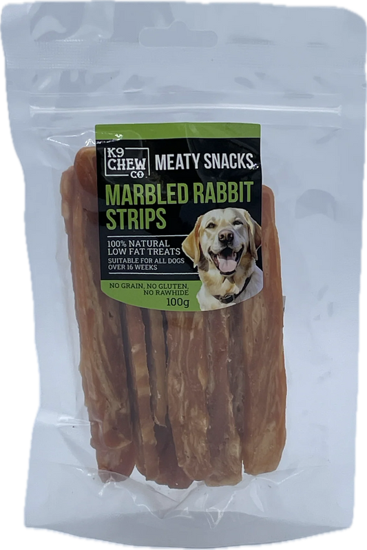 K9 Chew Co. Meaty Snacks Marbled Rabbit Strips 100g
