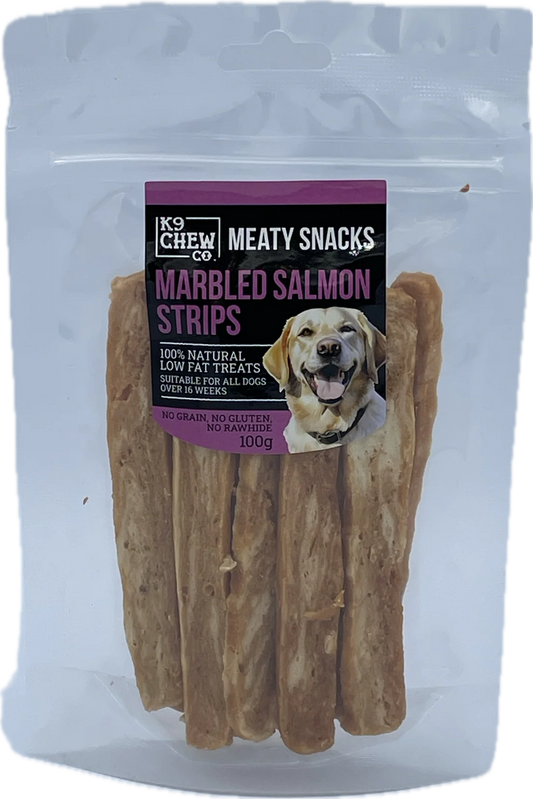K9 Chew Co. Meaty Snacks Marbled Salmon Strips 100g