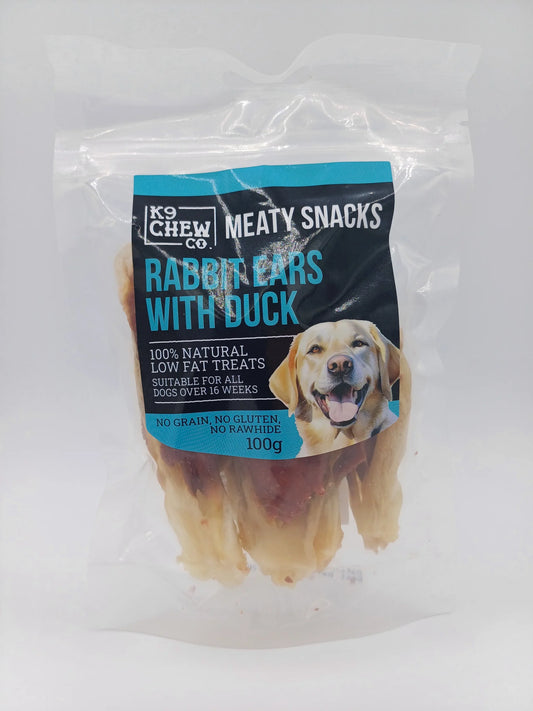 K9 Chew Co. Meaty Snacks Rabbit Ears with Duck 100g