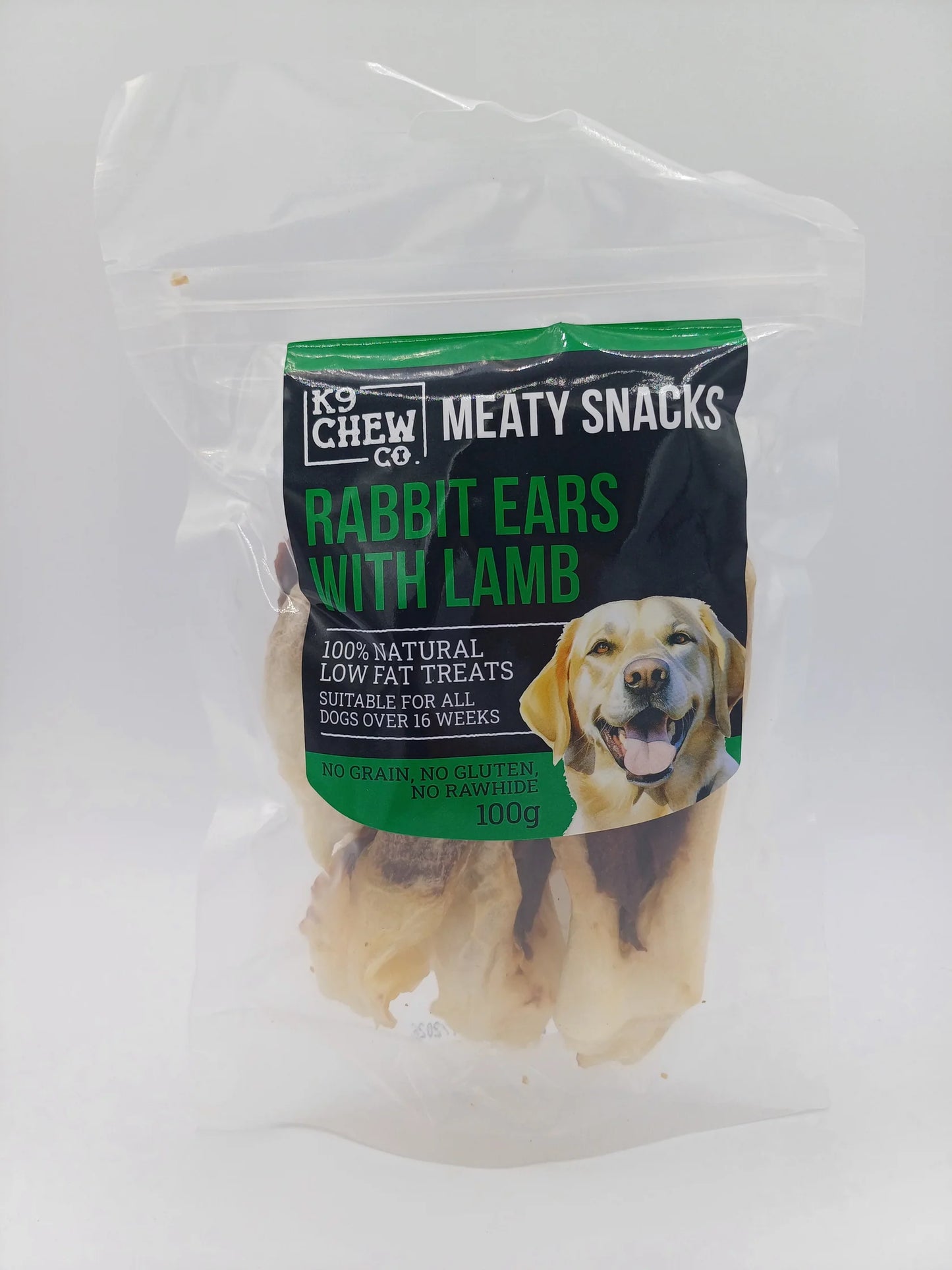 K9 Chew Co. Meaty Snacks Rabbit Ears with Lamb 100g
