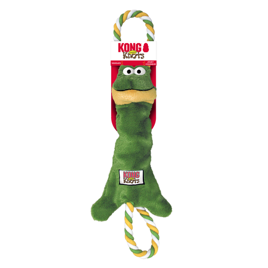 KONG TuggerKnots Frog Squeaky Tug Plush Dog Toy - Small/Medium