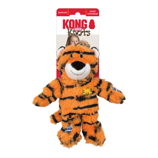 KONG Wild Knots Tiger Squeaky Plush Dog Toy - Medium/Large