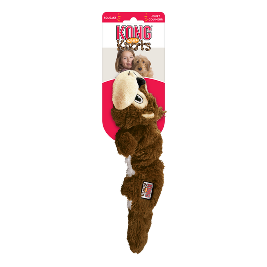 KONG Scrunch Knots Squirrel Squeaky Tug Dog Toy - Small/Medium (25.4cm)
