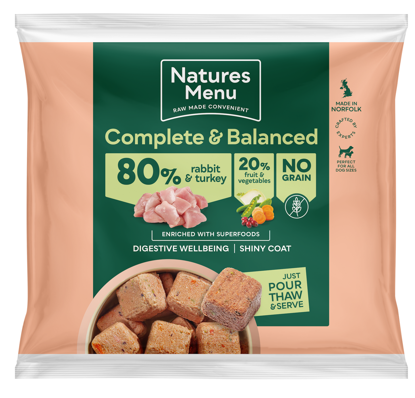 Natures Menu Complete & Balanced 80/20 Nuggets Rabbit & Turkey 1kg