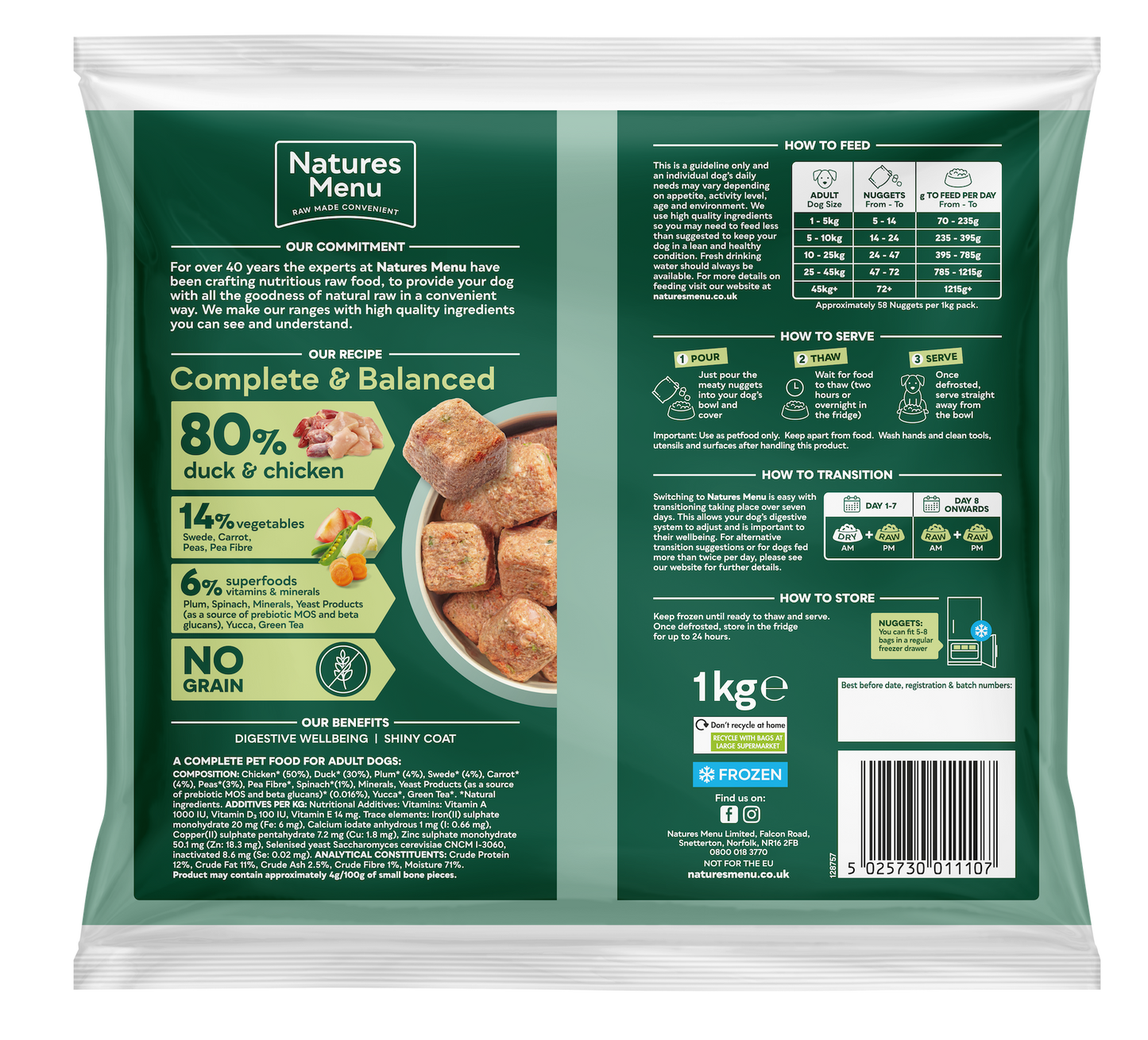 Natures Menu Complete & Balanced 80/20 Nuggets Duck & Chicken 1kg