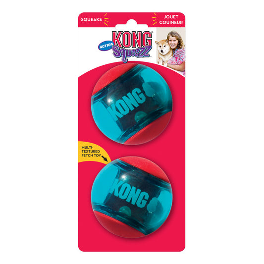 KONG Squeezz Action Squeaky Fetch Dog Toy - Large Red 2-Pack