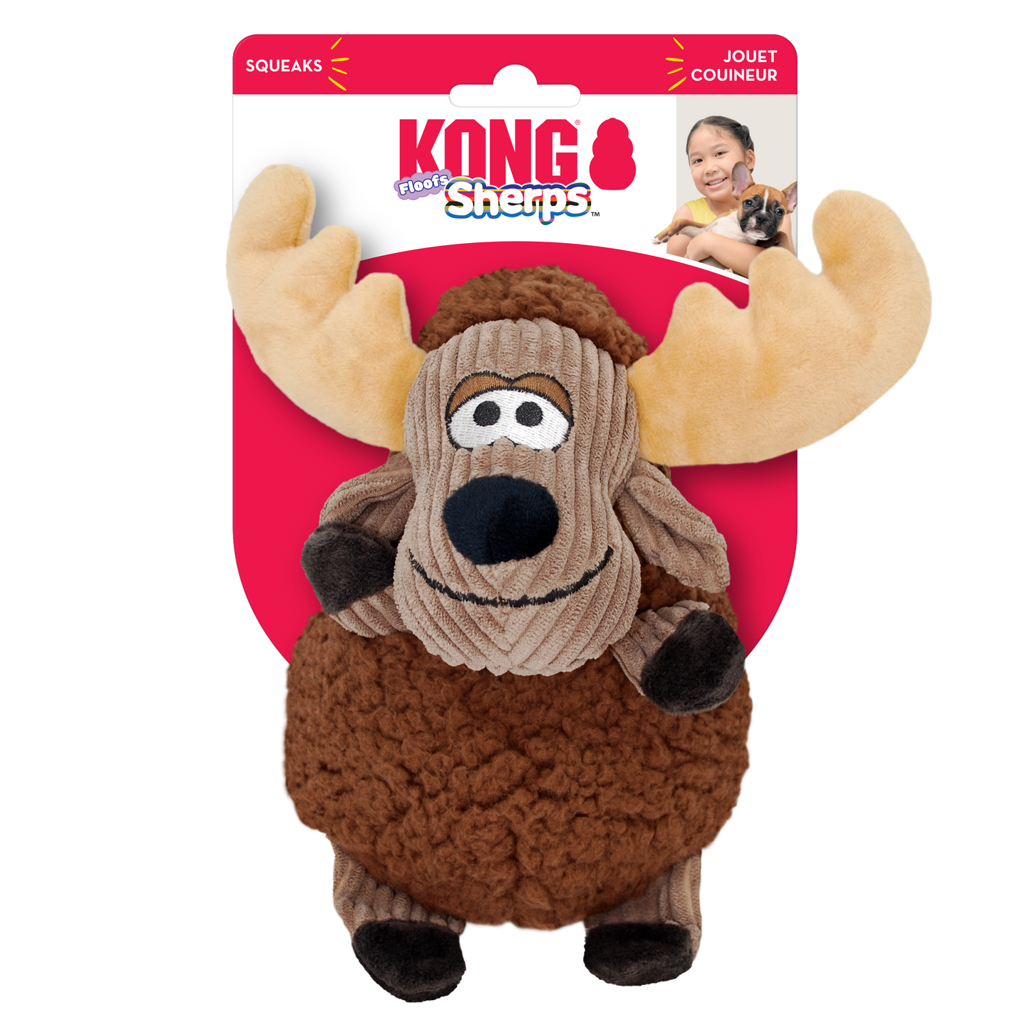 KONG Sherps Floofs Moose Squeaky Plush Dog Toy - Medium