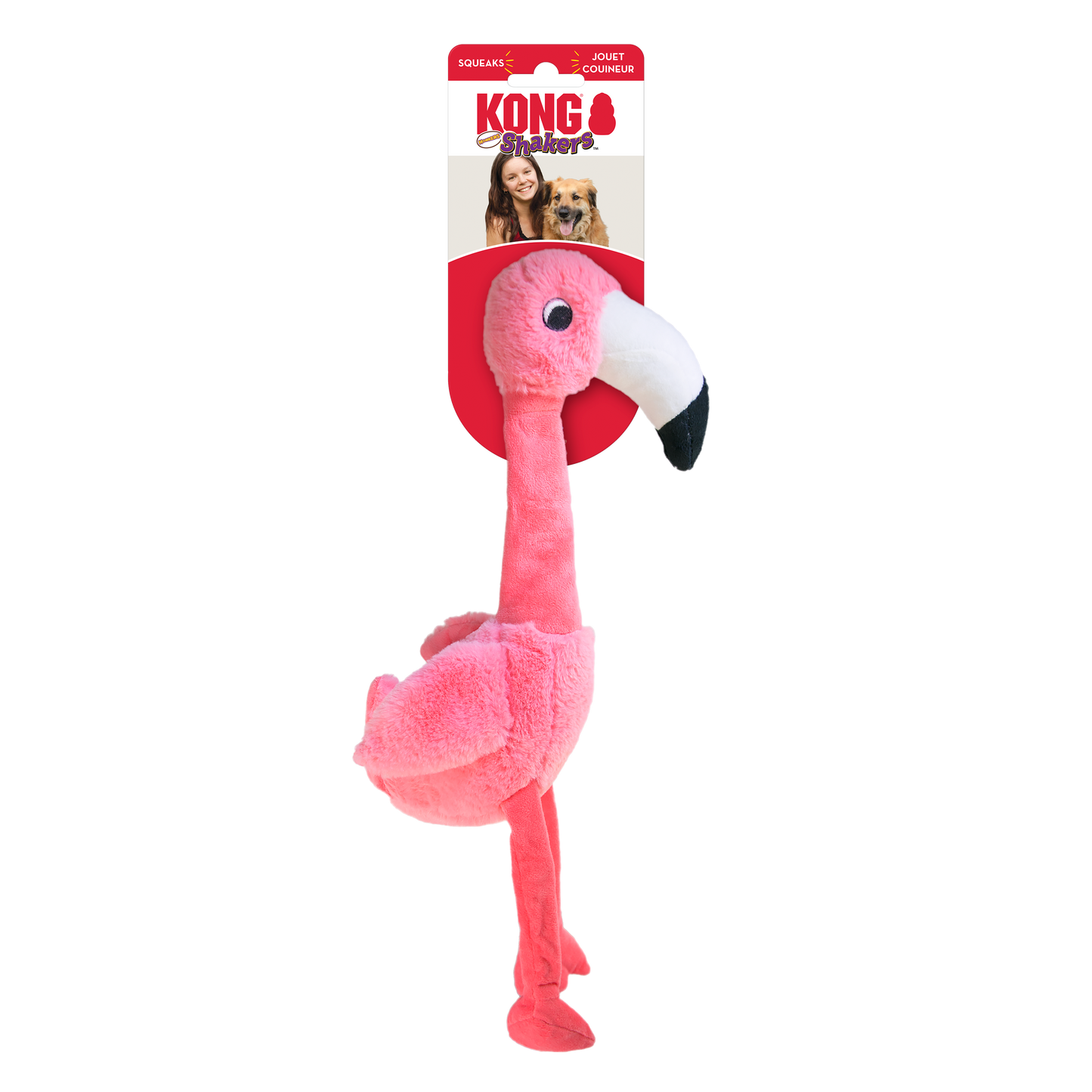 KONG Shakers Honkers Flamingo Squeaky Tug Dog Toy - Small