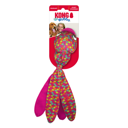 KONG Wubba Finz Squeaky Tug Dog Toy - Small Pink