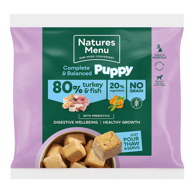 Natures Menu Puppy 80/20 Complete and Balanced Frozen Nuggets - Turkey & Fish With Vegetables 1kg