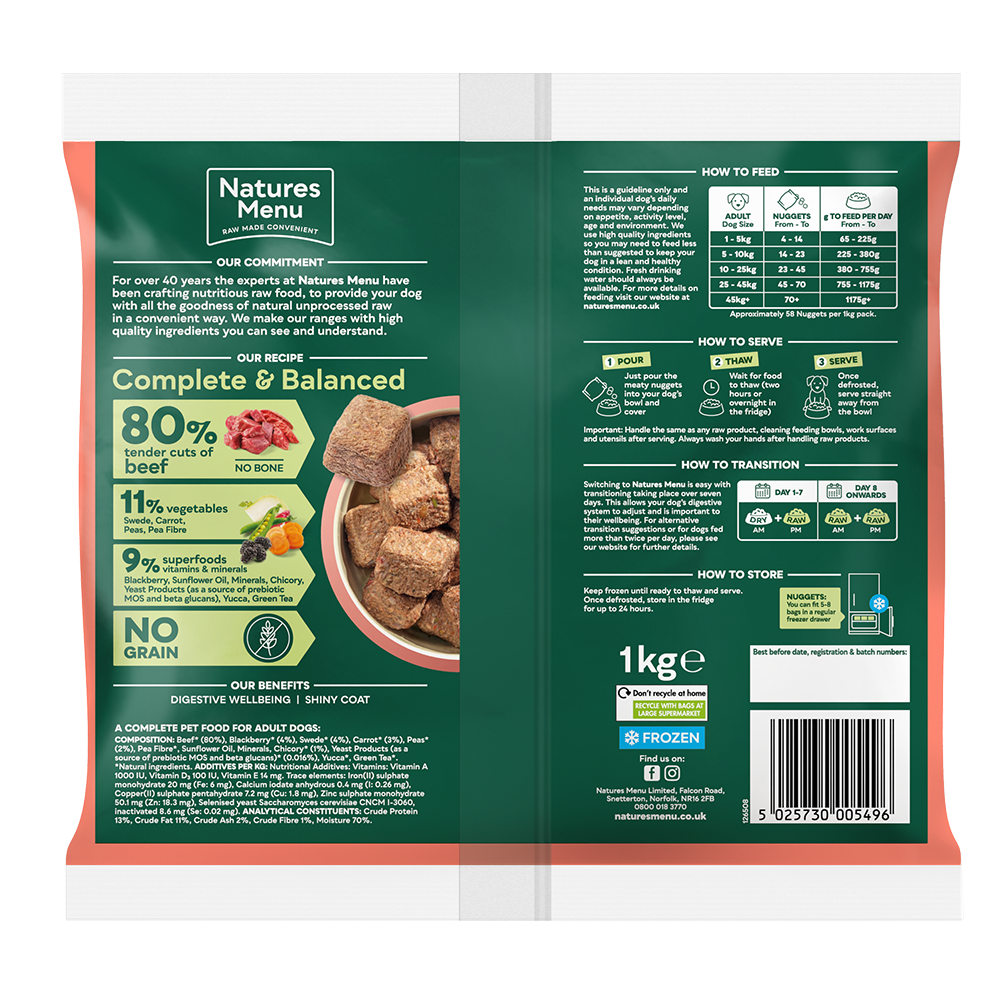 Natures Menu Complete & Balanced 80/20 Nuggets Beef 1kg