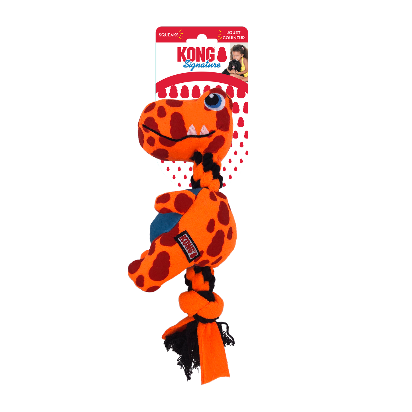 KONG Signature Dynos Squeaky Plush Dog Toy - Medium Assorted