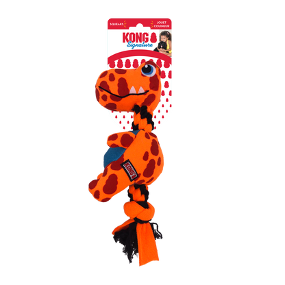 KONG Signature Dynos Squeaky Plush Dog Toy - Medium Assorted