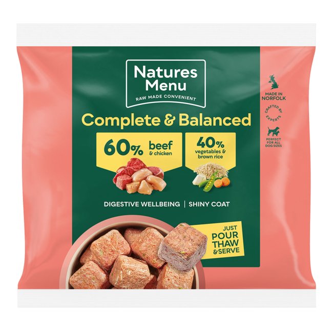 Natures Menu 60/40 Complete and Balanced Frozen Nuggets -  Beef, & Chicken 1kg