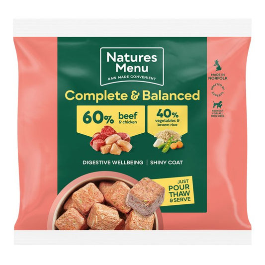 Natures Menu 60/40 Complete and Balanced Frozen Nuggets -  Beef, & Chicken 1kg