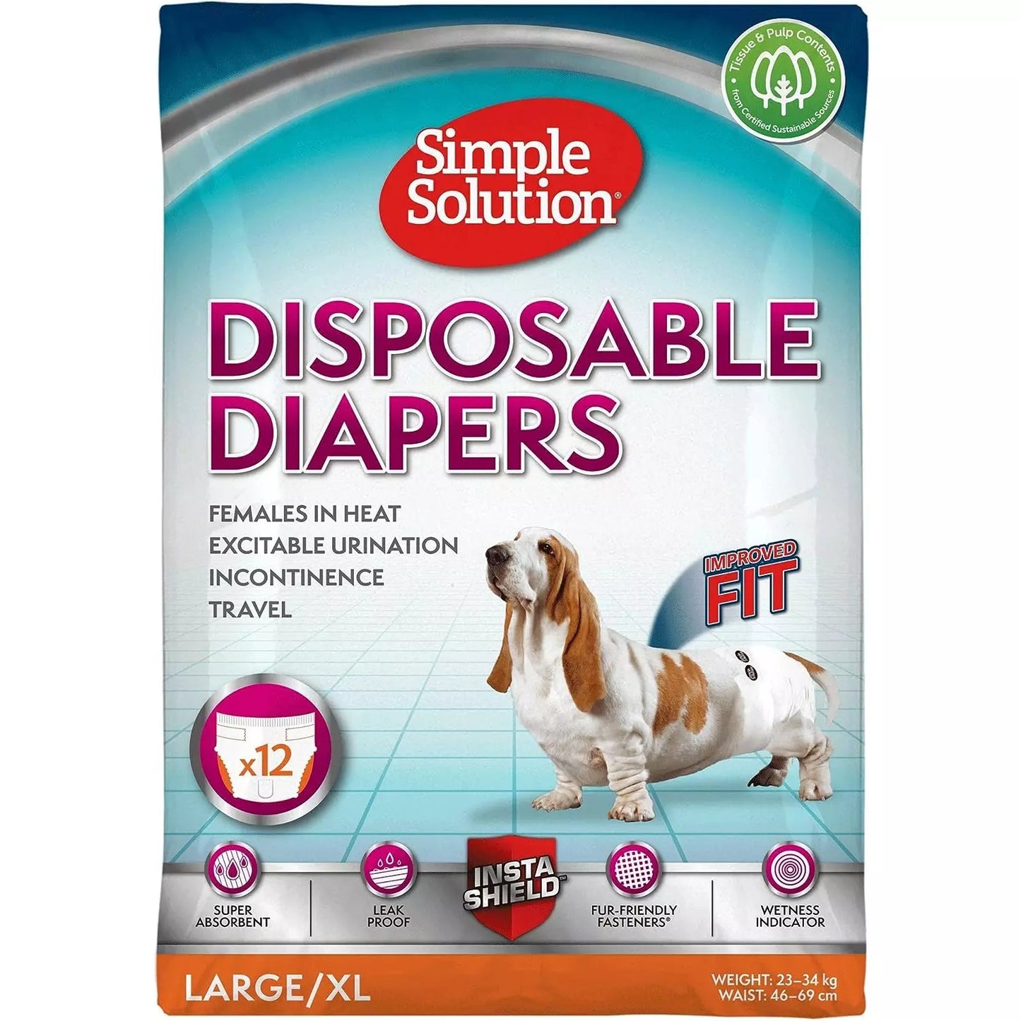 Simple Solution Disposable Diapers for Dogs Large