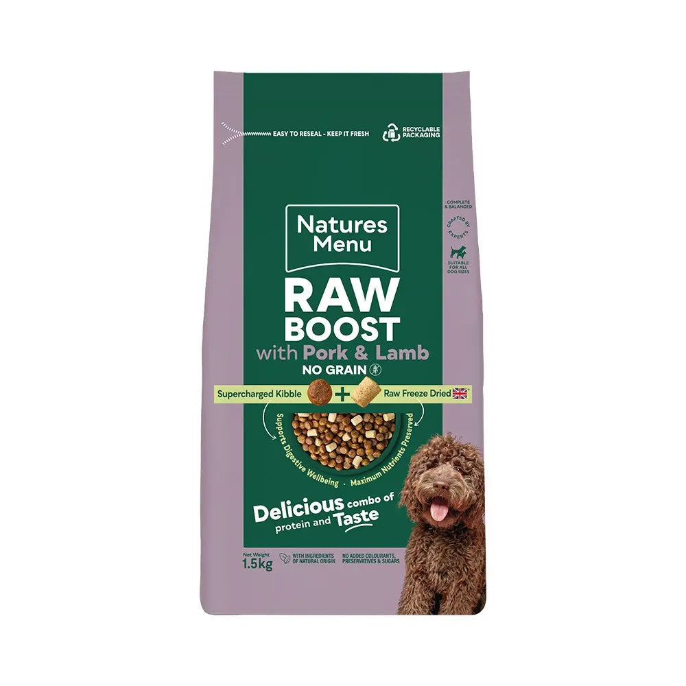 Natures Menu Raw Boost with Pork & Lamb Dry Adult Dog Food 1.5kg