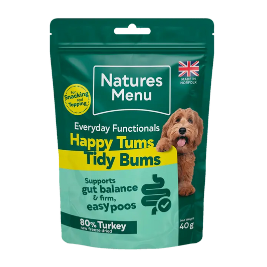 Natures Menu Everyday Functionals Happy Tums Tidy Bums Digestion Dog Treats 40g