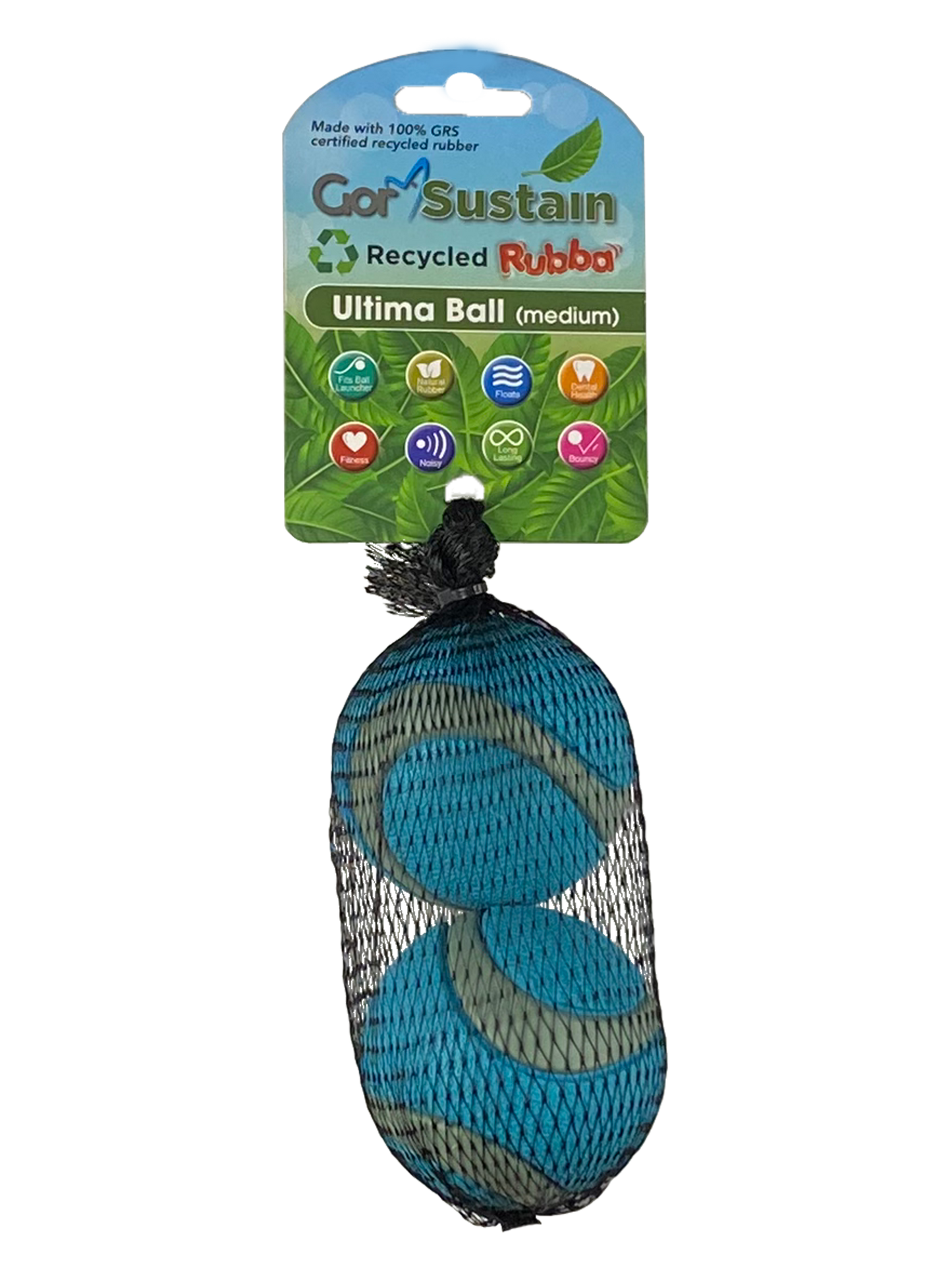 Gor Pets Sustain Ultima Ball Eco-Friendly Dog Toy 2-Pack Medium 6.5cm - Blue