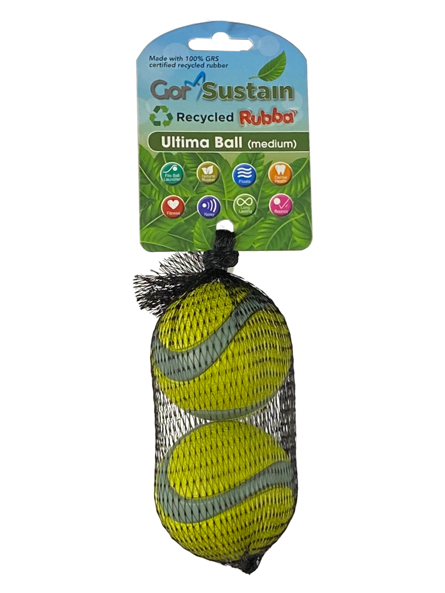 Gor Pets Sustain Ultima Ball Eco-Friendly Dog Toy 2-Pack Medium 6.5cm - Neon