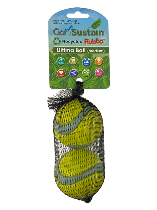 Gor Pets Sustain Ultima Ball Eco-Friendly Dog Toy 2-Pack Medium 6.5cm - Neon